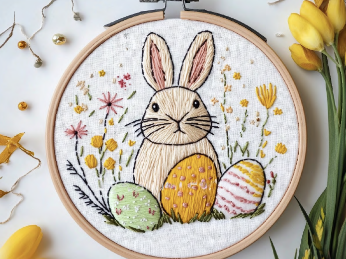 Bunny with Egg and Blossoms image 0