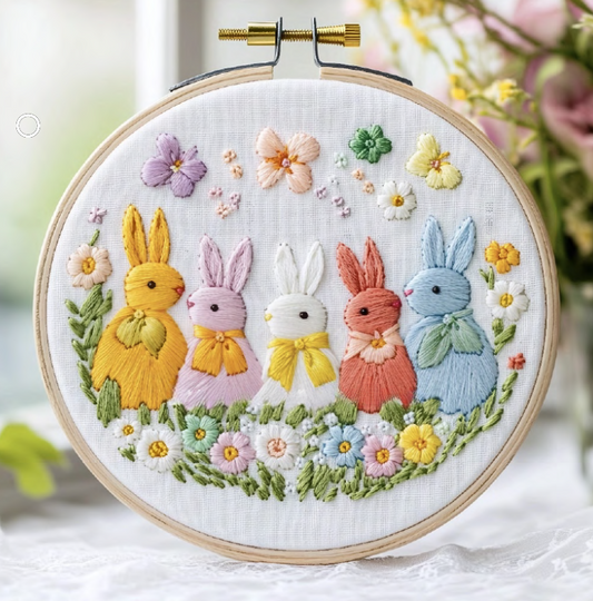Bunny with Bow and Flowers image 0