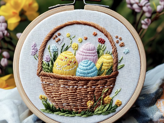 Basket with Flowers and Eggs image 0
